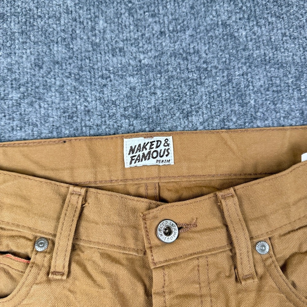 Naked & Famous Pants Mens 32x30 Brown Selvedge Duck Canvas Skinny Guy Chino - Picture 4 of 14